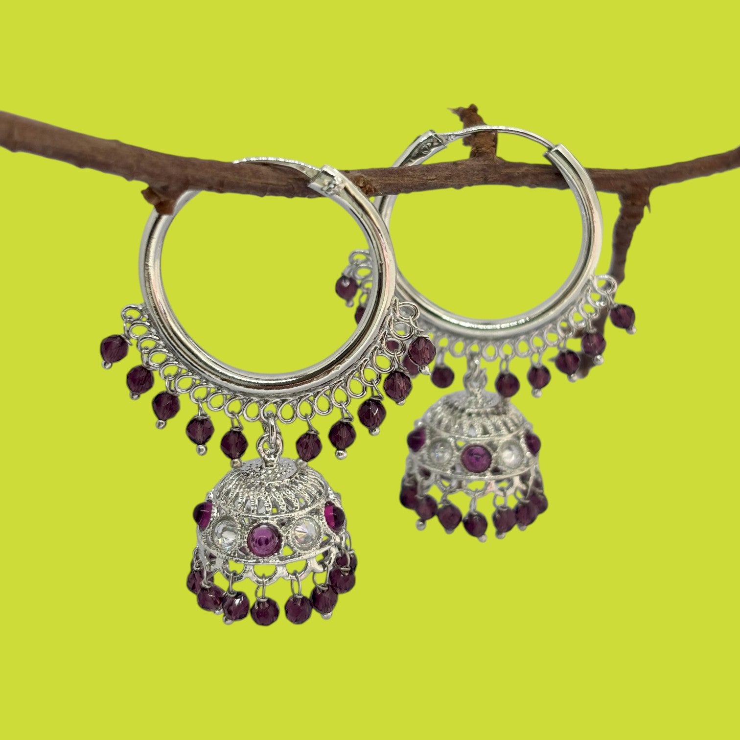 Silver Wine Hoop Jhumka Earrings