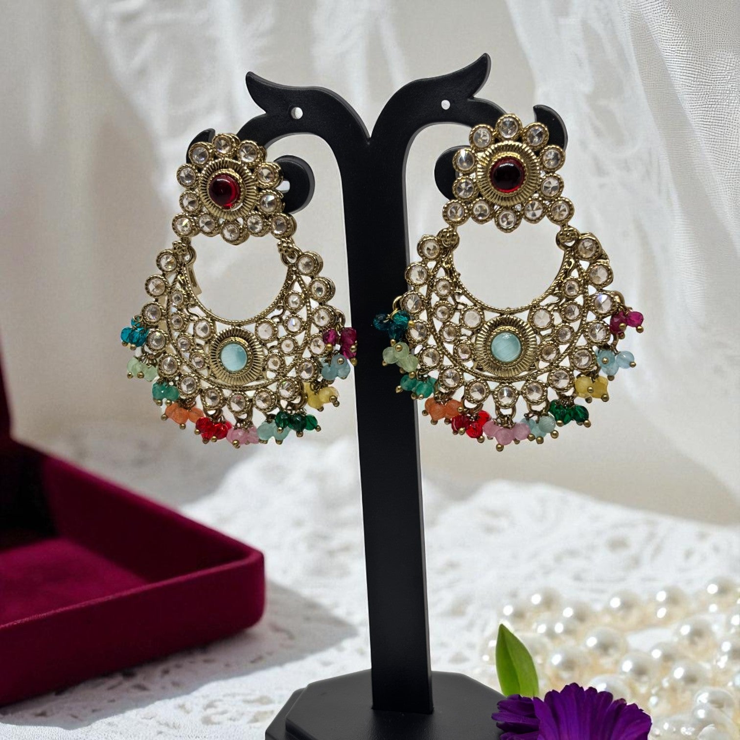 Nazakat-e-Chand Multicolour Chandbali Earrings