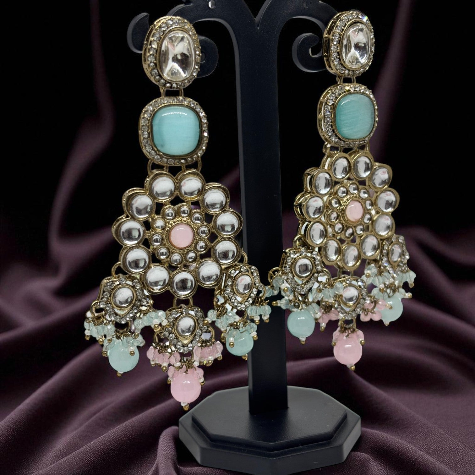 Gulnaar-e-Shahi Mint & Pink Colour Dangles