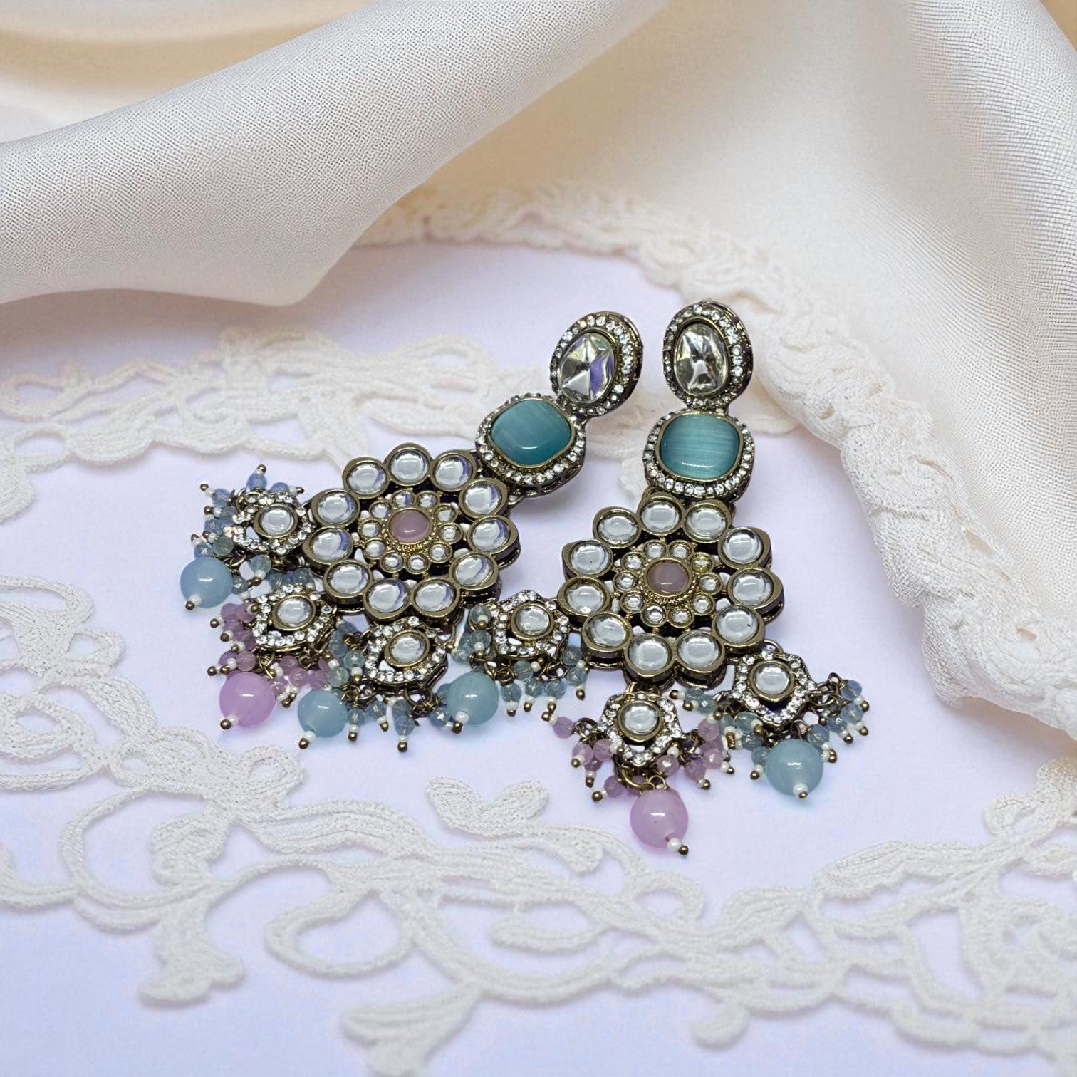 Gulnaar-e-Shahi Mint & Pink Colour Dangles