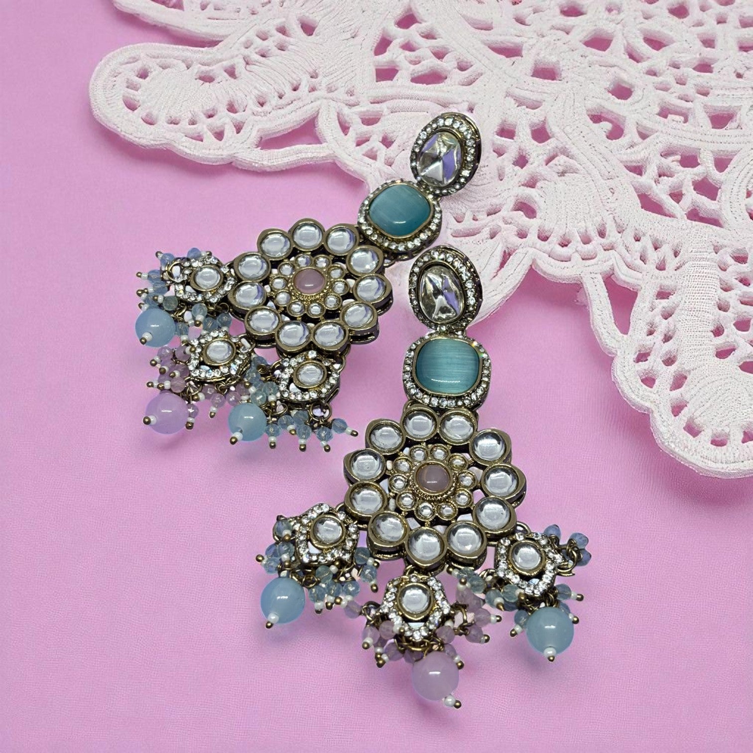 Gulnaar-e-Shahi Mint & Pink Colour Dangles