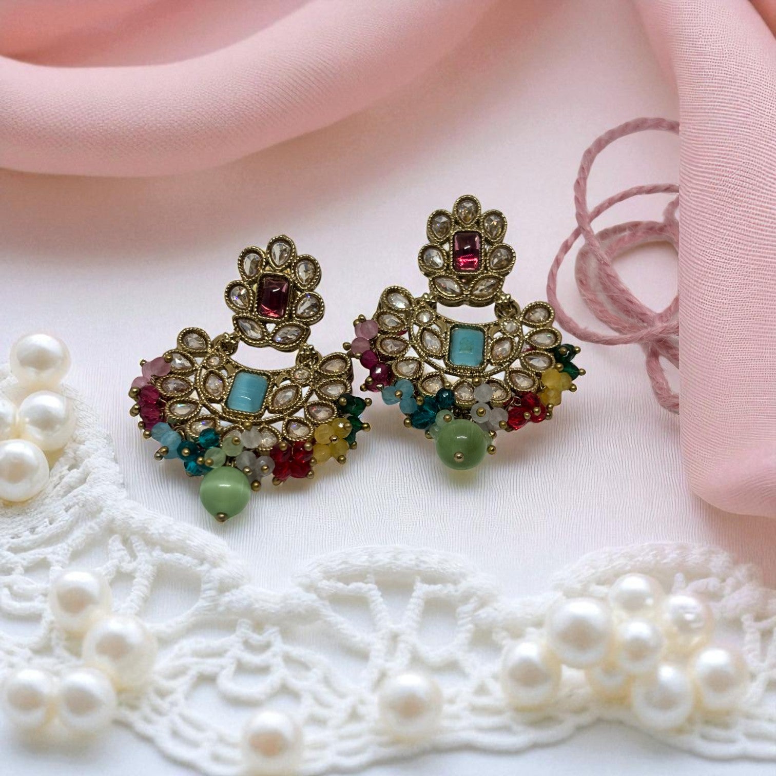 IndraDhanush Multicolour Chandbali Earrings