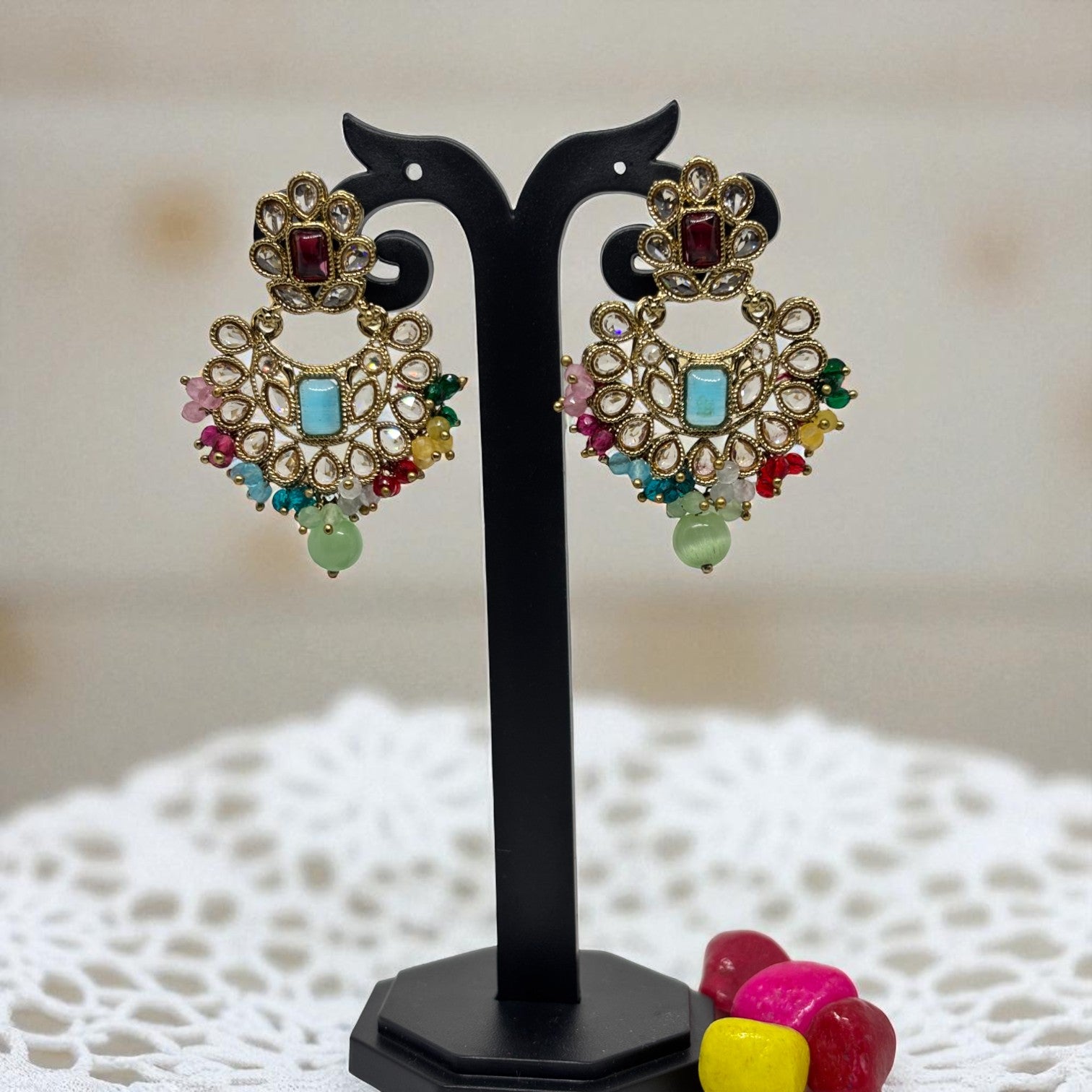 IndraDhanush Multicolour Chandbali Earrings