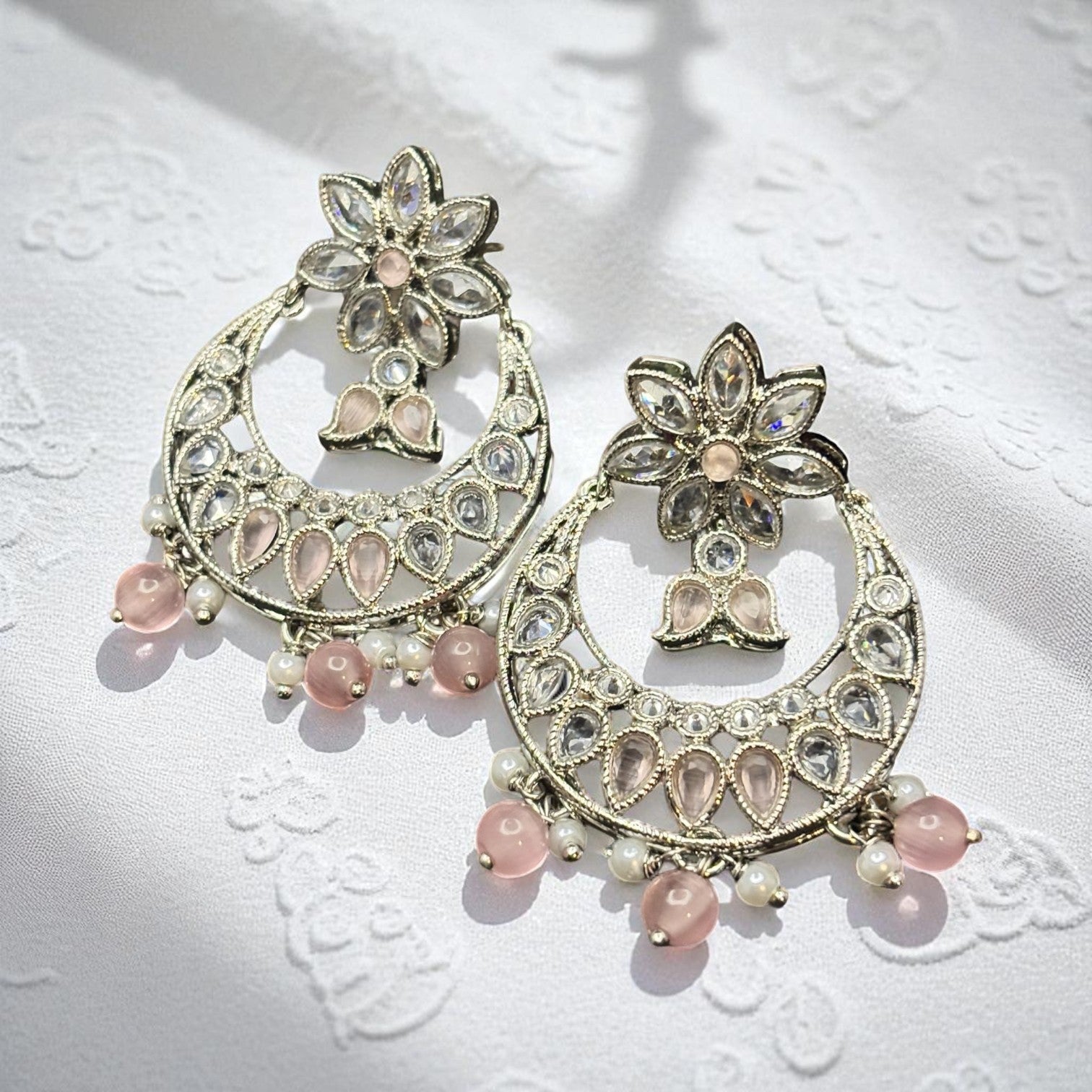 Moonlit Silver Chandbali Earrings