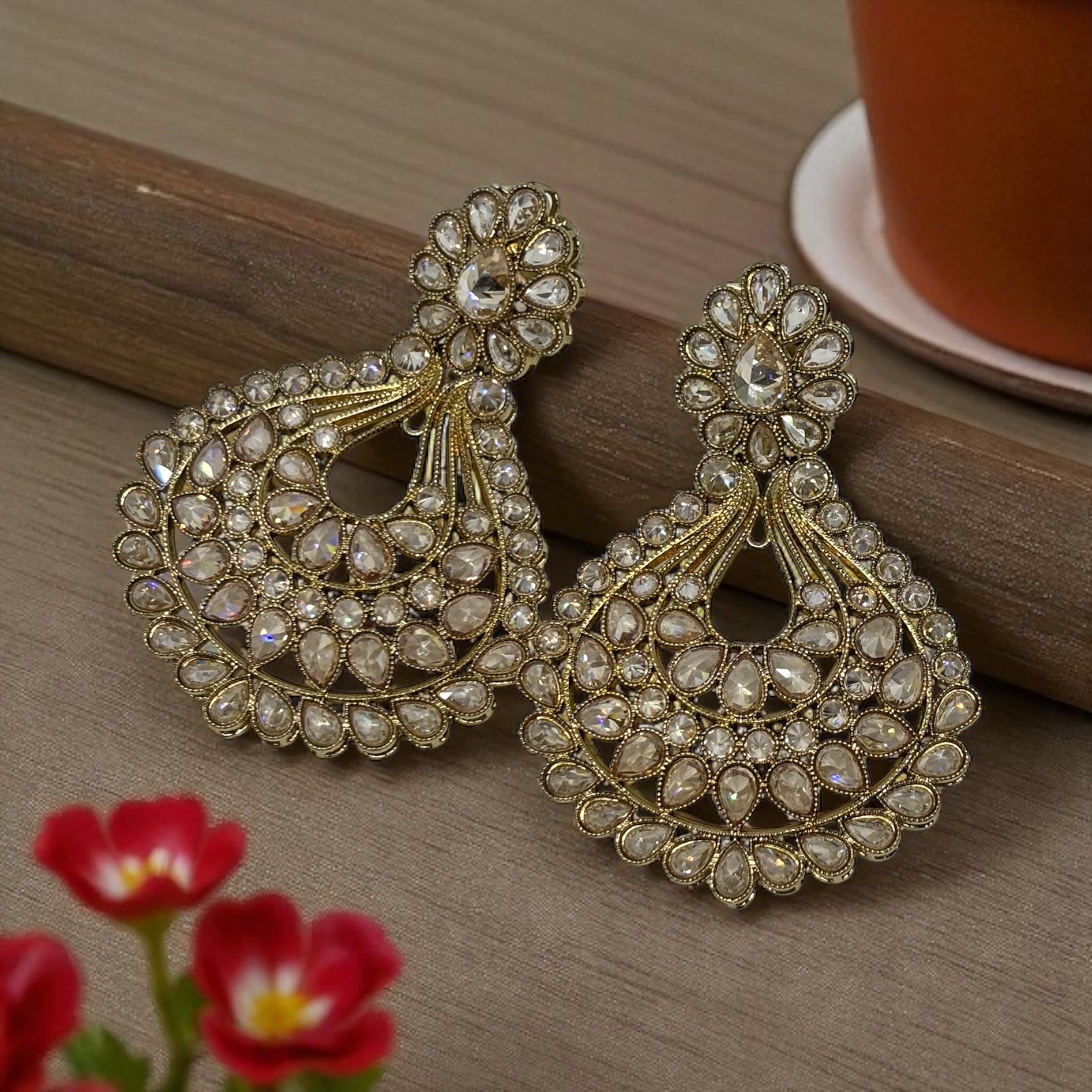 Nazakat Golden Kundan Earrings