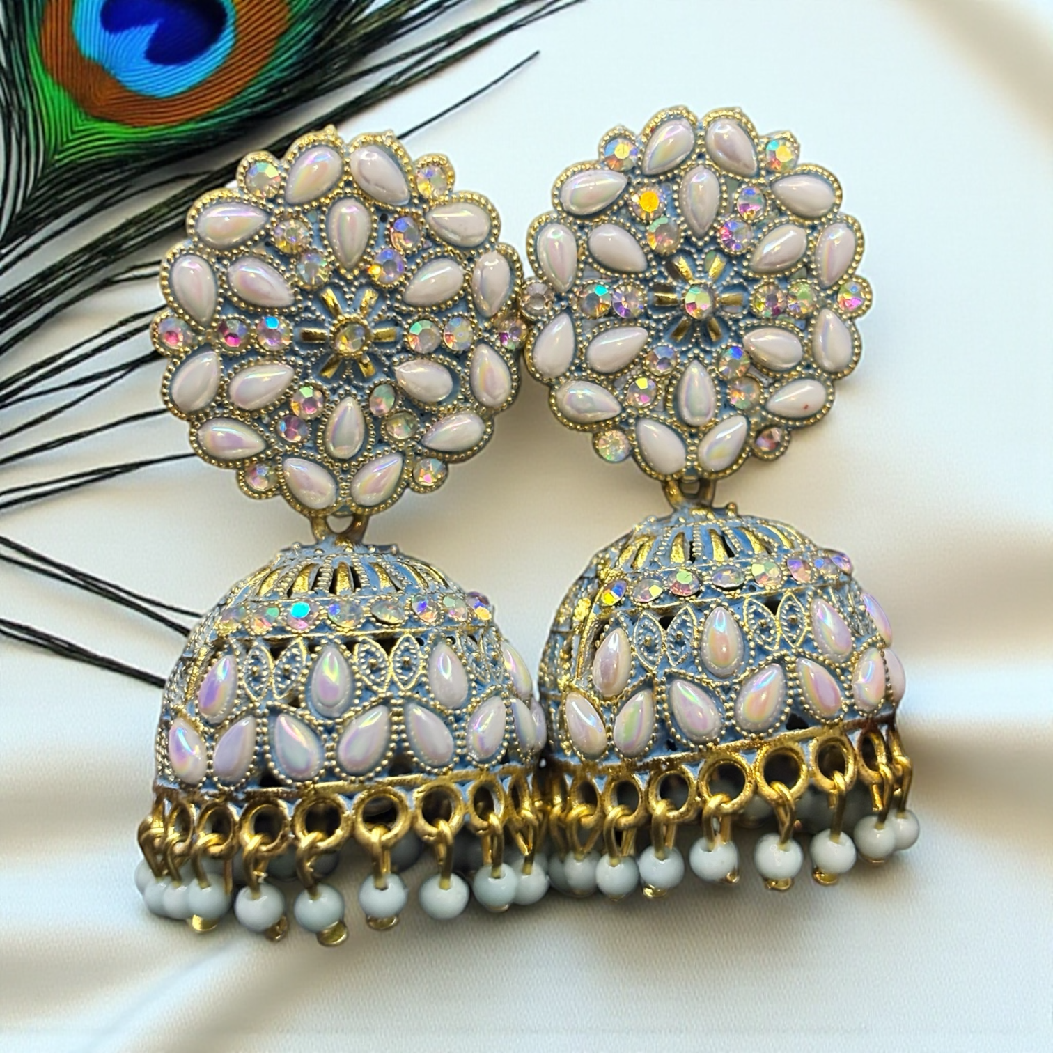 Kanak Kundan White Jhumkas