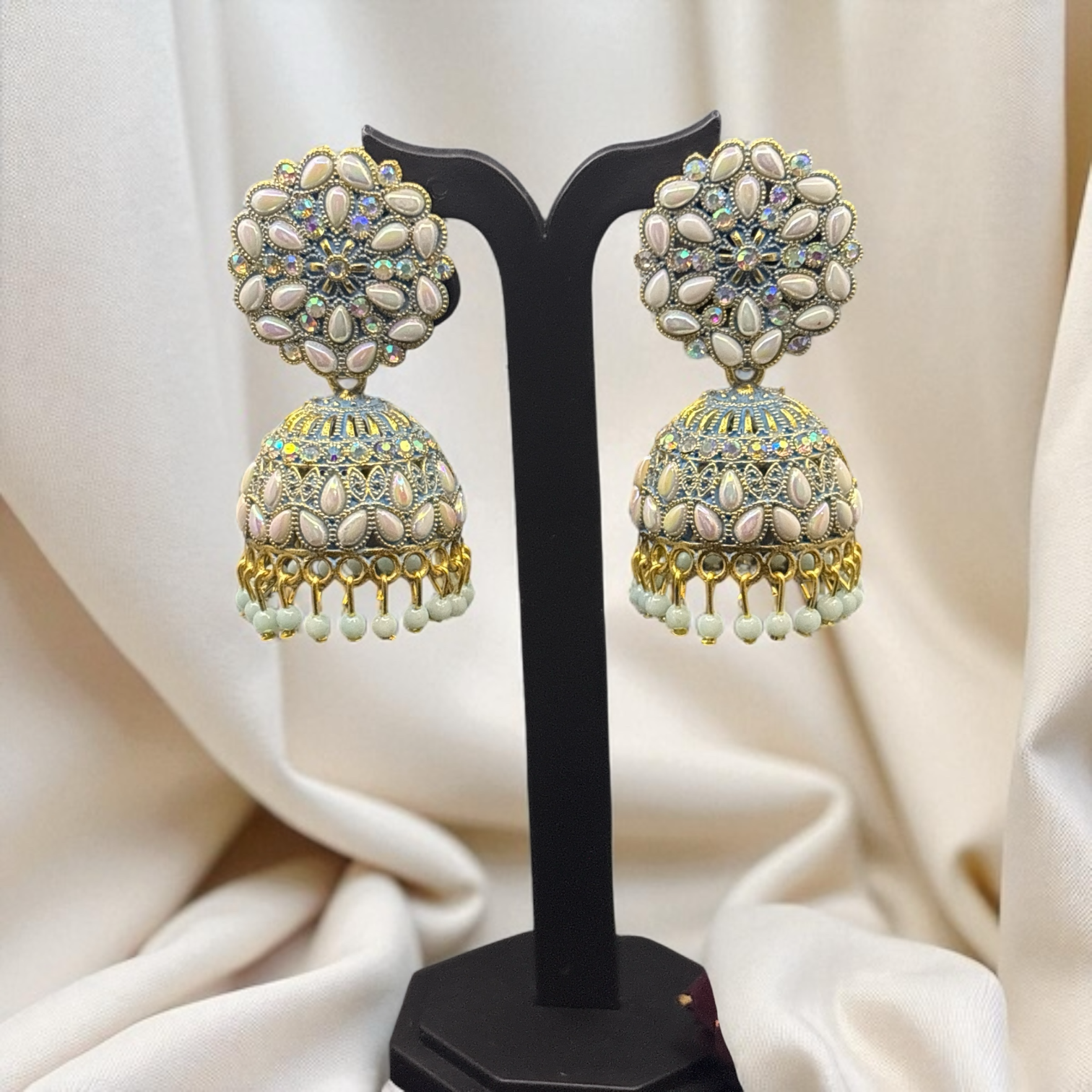 Kanak Kundan White Jhumkas