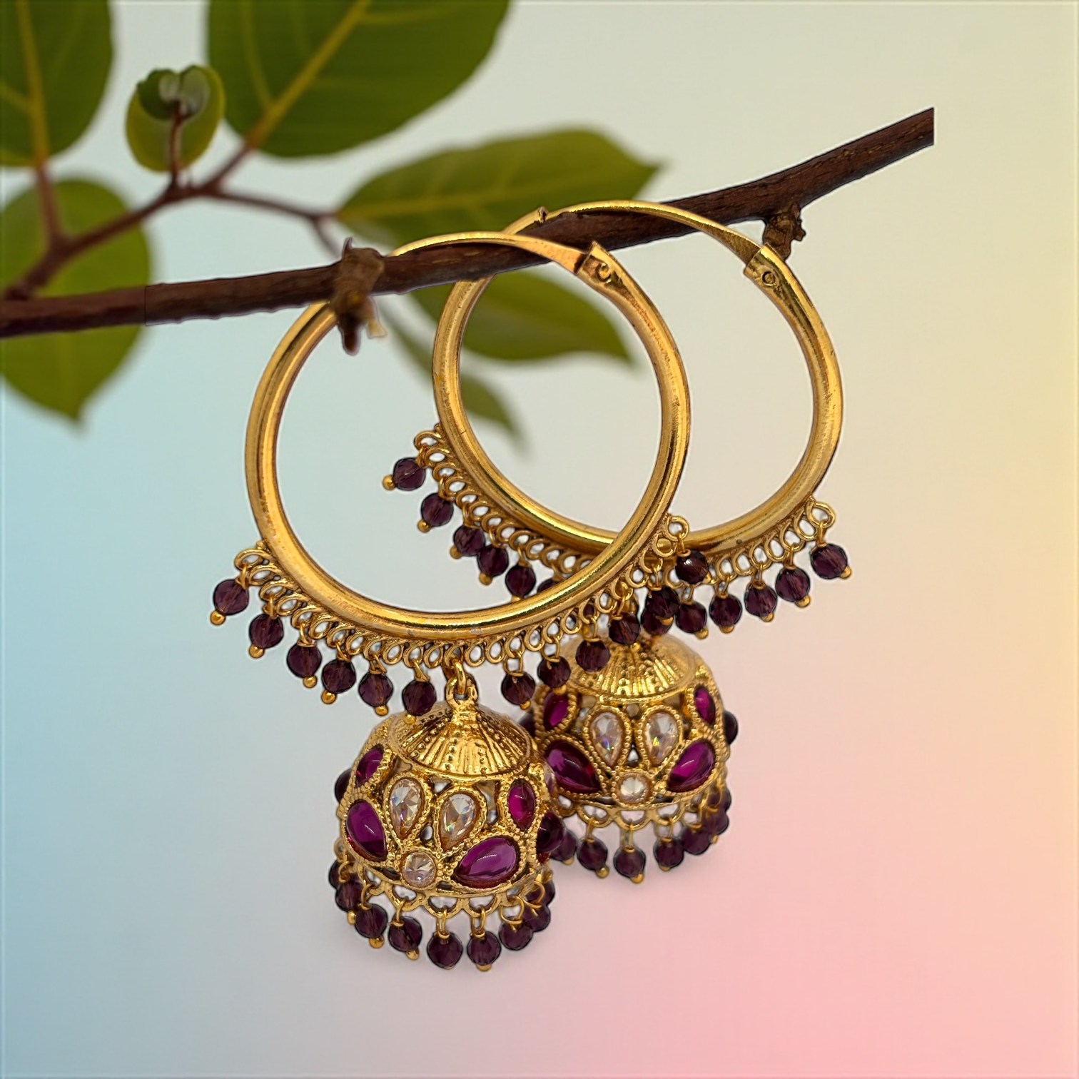 Golden Wine Hoop Jhumka Earrings