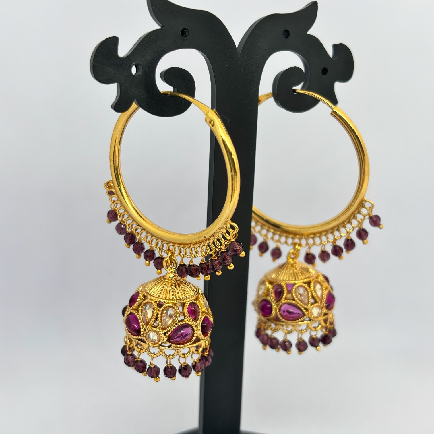 Golden Wine Hoop Jhumka Earrings