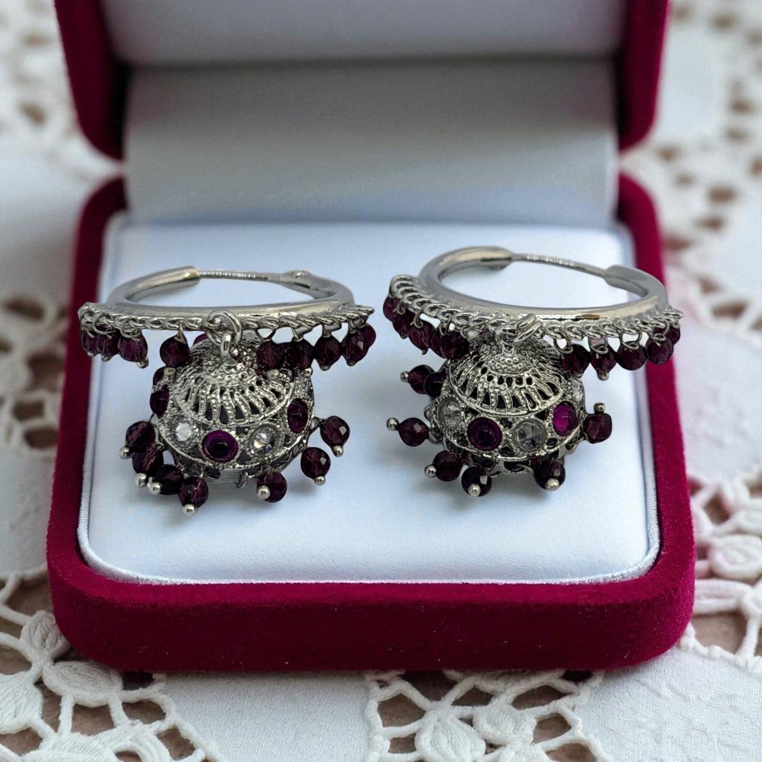 Silver Wine Hoop Jhumka Earrings